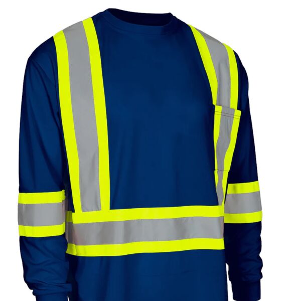Hi Vis Crew Neck Long Sleeve Safety Tee with Chest Pocket Thumbnail